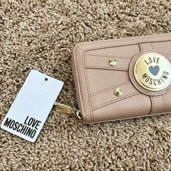 LOVE MOSCHINO genuine leather beige nude full size zipper wallet - Picture 4 of 9